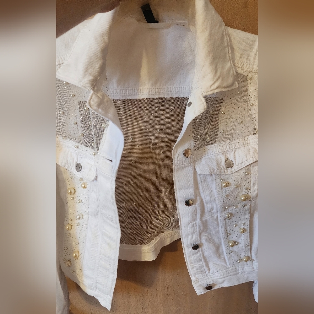 Customized,hand made, white jeans jacket size S